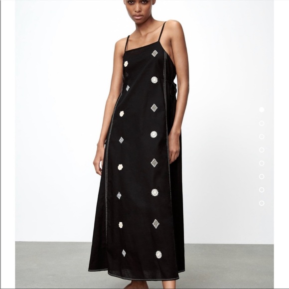 Zara Dresses Zara Embroidered Linen Blend Dress Poshmark